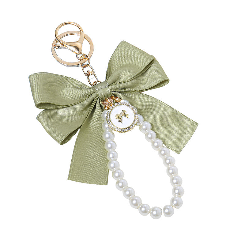 Wholesale New Large Pearl Bow Keychain Pendant Handmade Hair Accessories Ribbon Cloth Knot Accessories Headset Bag Decoration